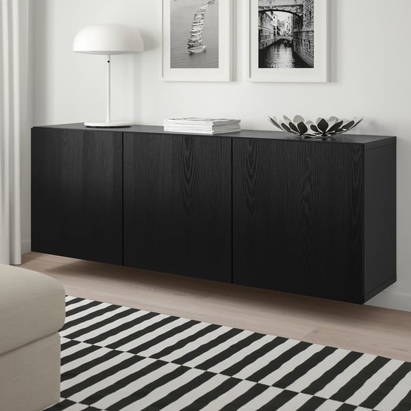 BESTÅ Wall-mounted cabinet combination, black-brown/Timmerviken black, 180x42x64 cm