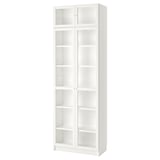 BILLY / OXBERG Bookcase w height extension ut/drs, white/glass, 80x41x237 cm