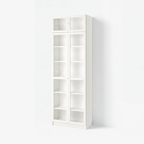 BILLY / OXBERG Bookcase w height extension ut/drs, white/glass, 80x41x237 cm