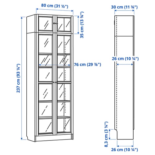 Illustration with measurements for the product: BILLY.