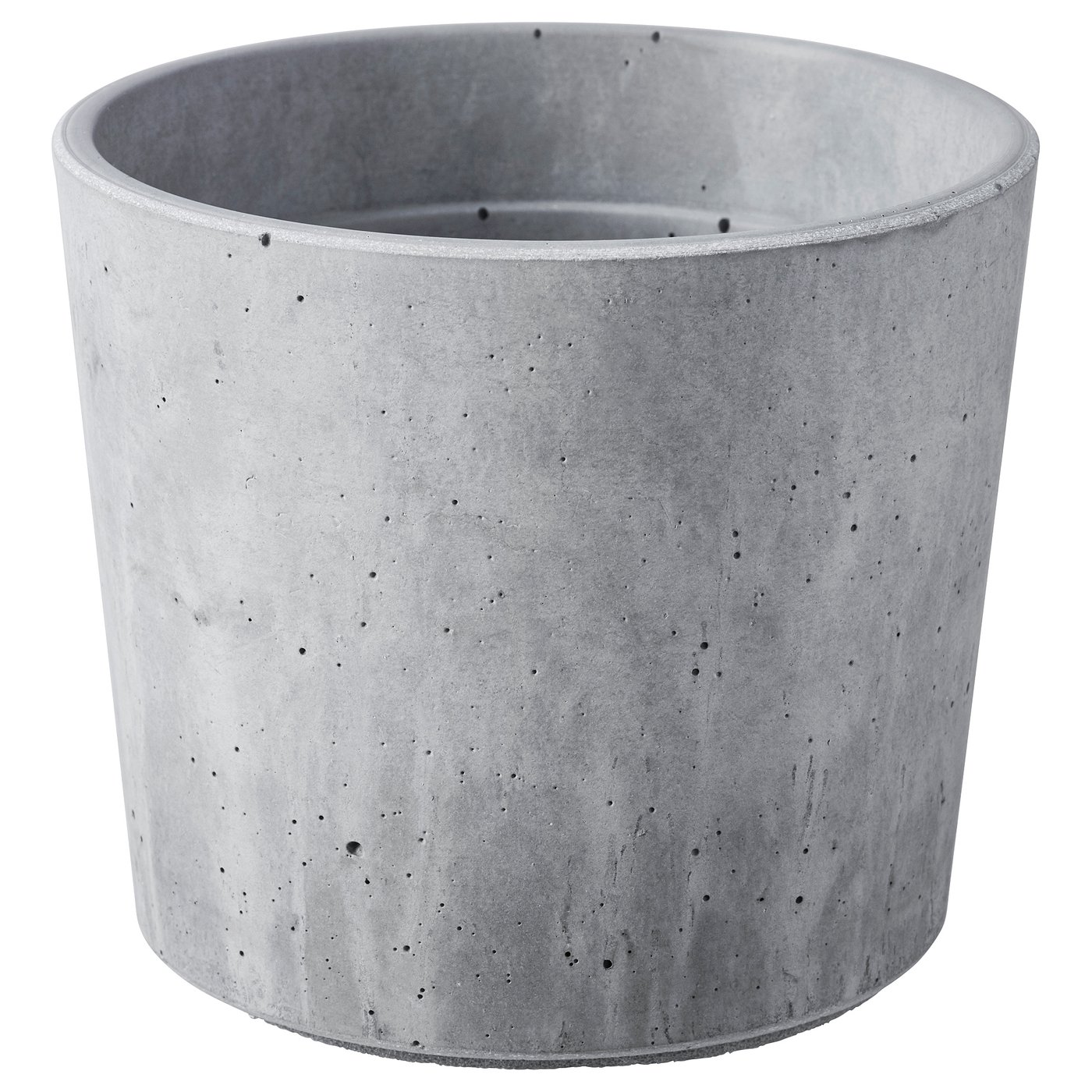 Grey BOYSENBÄR concrete planter with speckled design and cylindrical shape.