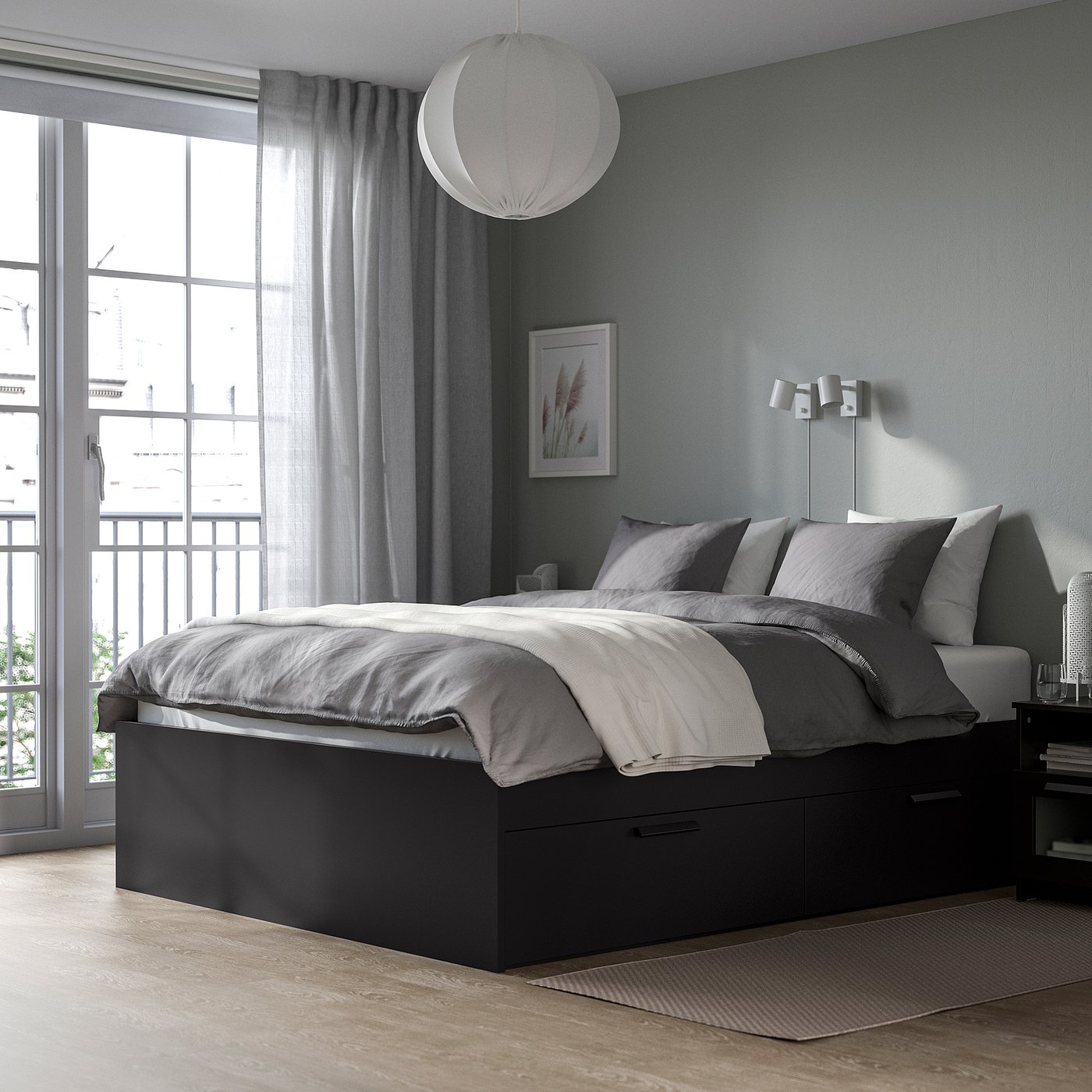 BRIMNES bed frame with storage, black, 180x200 cm - IKEA Norway