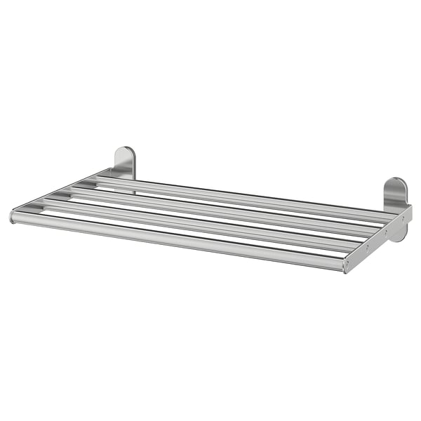 BROGRUND Wall shelf with towel rail, stainless steel, 47x27 cm