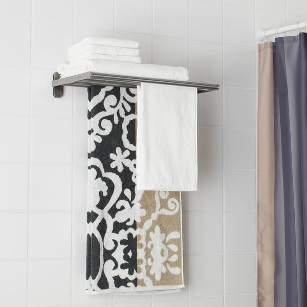 BROGRUND Wall shelf with towel rail, stainless steel, 47x27 cm