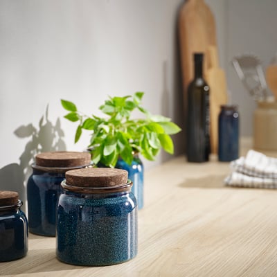 BRUGDHAJ Jar with lid, blue, 1 l