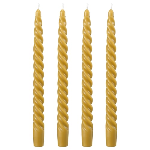 Four tall, gold twisted candles. Simple and elegant, perfect for ambiance.