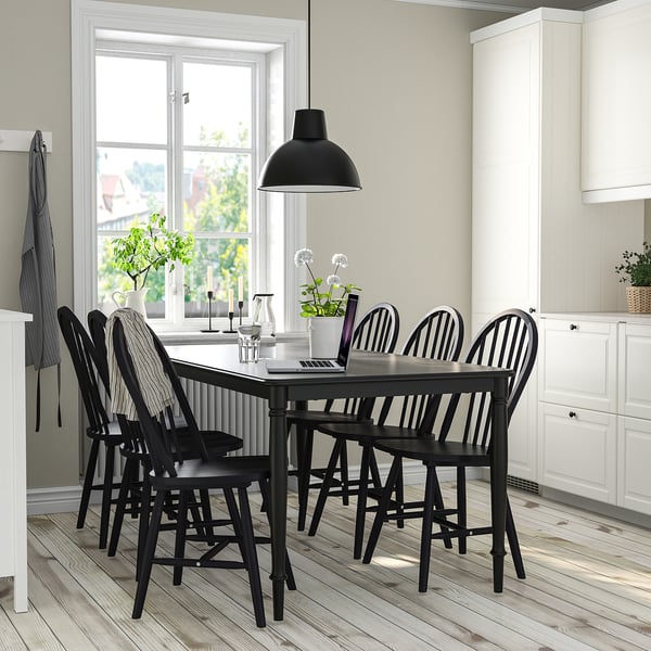 DANDERYD / SKOGSTA Table and 6 chairs, black/black, 180 cm