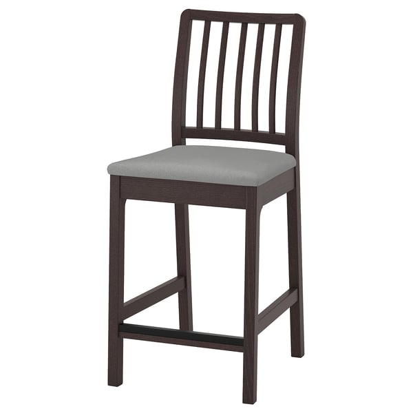 EKEDALEN Bar stool with backrest, dark brown/Orrsta light grey, 62 cm
