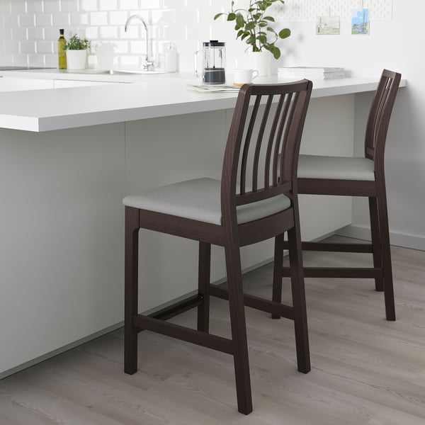EKEDALEN Bar stool with backrest, dark brown/Orrsta light grey, 62 cm