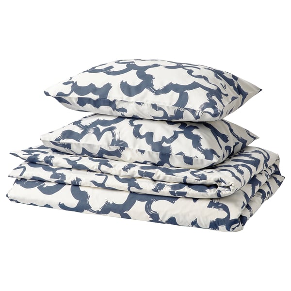 EKPURPURMAL Duvet cover and 2 pillowcases, white blue/cloud, 240x220/50x60 cm
