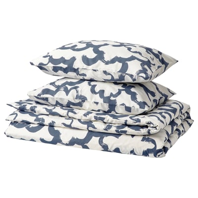 EKPURPURMAL Duvet cover and 2 pillowcases, white blue/cloud, 240x220/50x60 cm