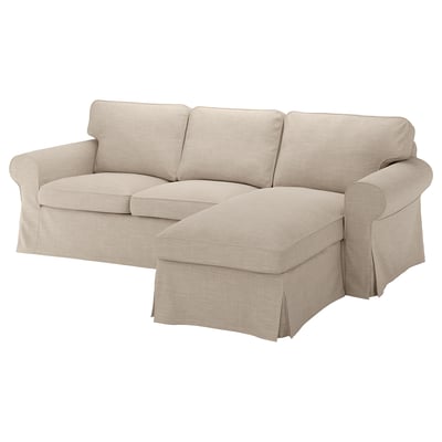 EKTORP 3-seat sofa, with chaise longue/Hillared beige