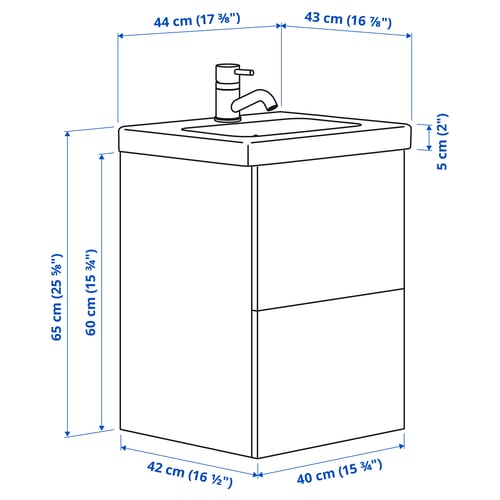 ENHET / TVÄLLEN Wash-stnd w drawers/wash-basin/tap, white, 44x43x65 cm