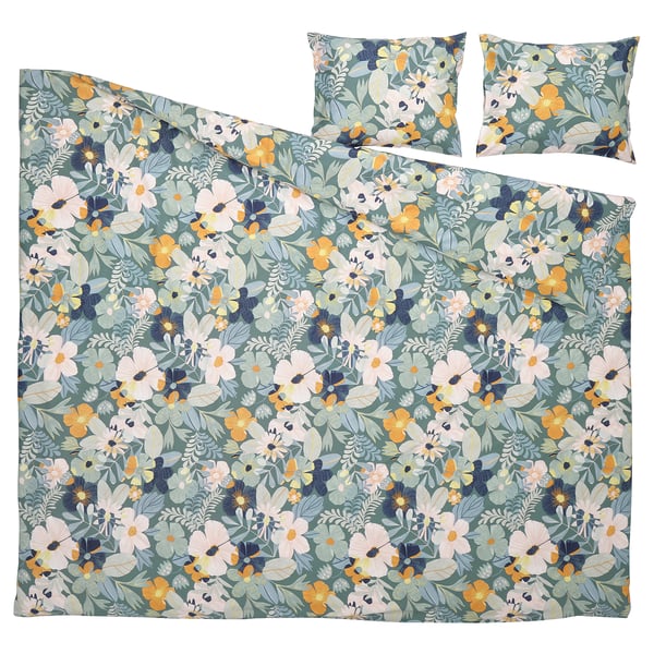 FÄLTGRÄSMOTT Duvet cover and 2 pillowcases, multicolour/flower pattern, 240x220/50x60 cm