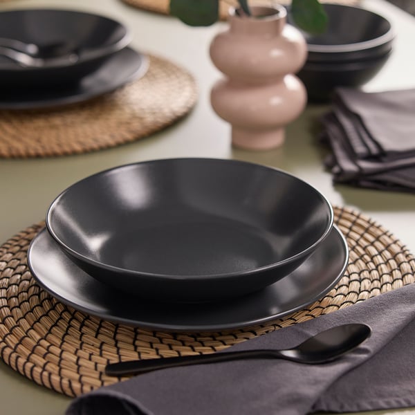 FÄRGKLAR Deep plate, matt dark grey, 23 cm