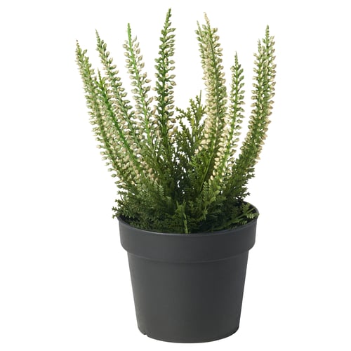 FEJKA plant, green-white, potted in black recycled plastic, realistic design.