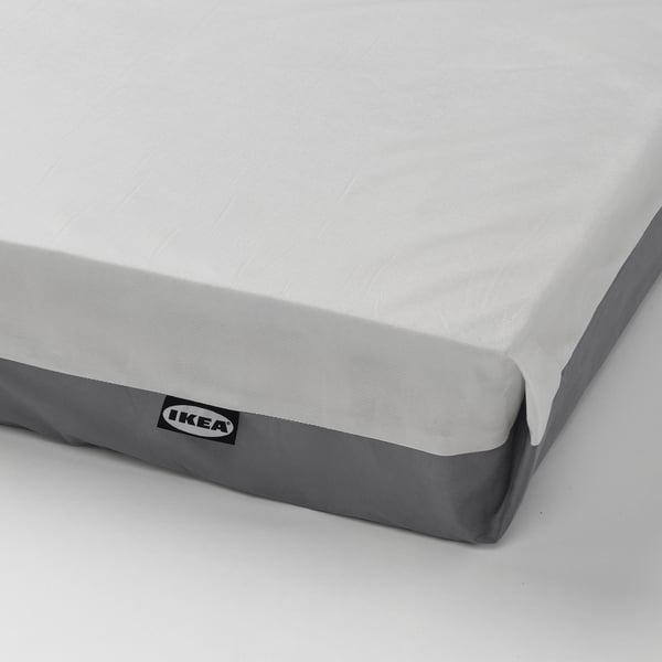 Close-up of IKEA rolled mattress, soft fabric, firm pocket springs.