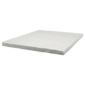 White FÖLUNGEN mattress topper, rectangular, soft material, zippered cover.