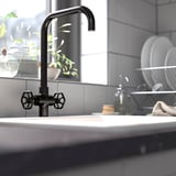 GAMLESJÖN Dual-control kitchen mixer tap, brushed black metal