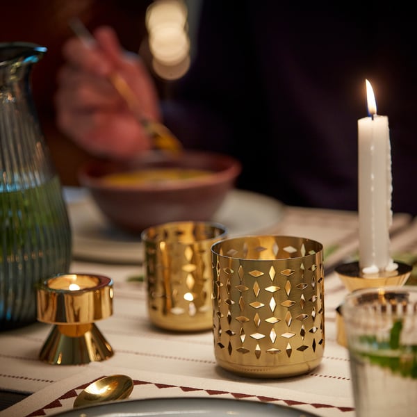 GOKVÄLLÅ Tealight holder, gold-colour, 10 cm
