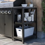GRILLSKÄR Gas barbecue w kitchen island, stainless steel/outdoor, 111x61 cm