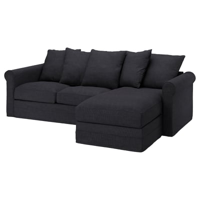 GRÖNLID Cover for 3-seat sofa, with chaise longue/Hillared anthracite