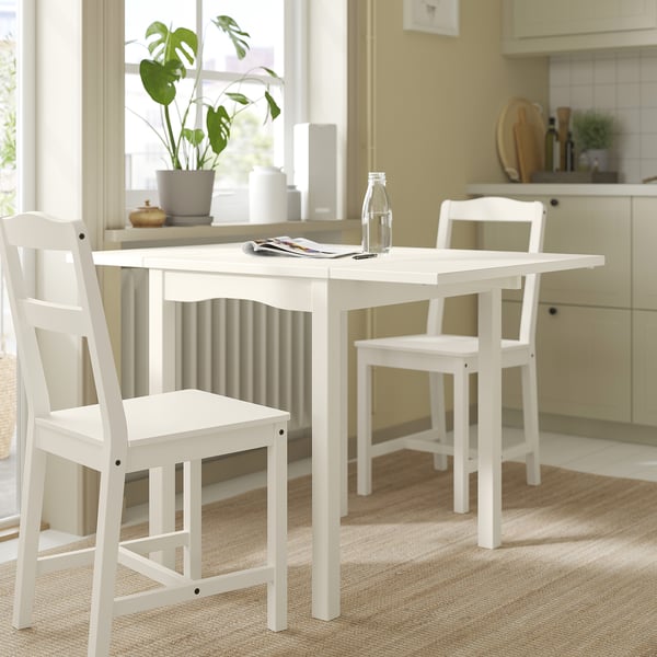 HAUGA Drop-leaf table, white/birch veneer, 55/82/109x74 cm