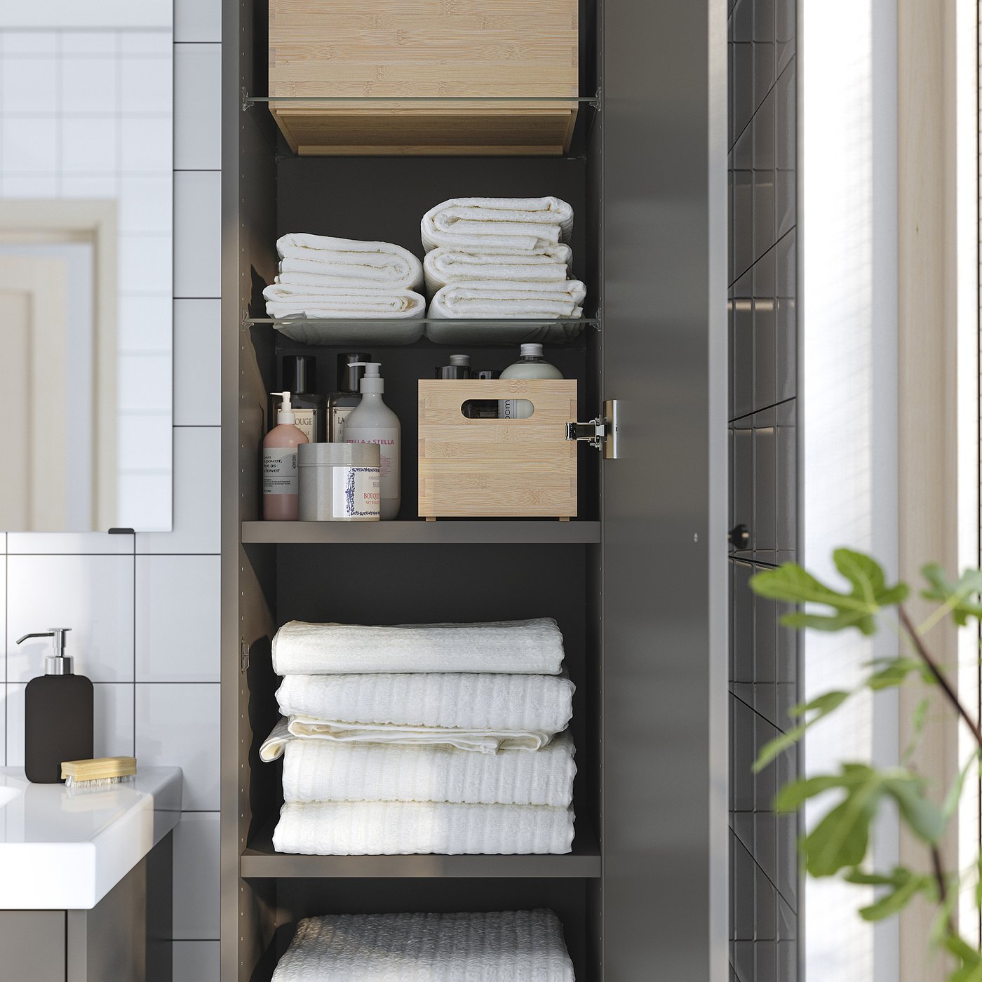 HAVBÄCK high cabinet with door, dark grey, 40x35x195 cm - IKEA Norway