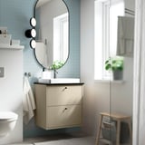 HAVBÄCK / ORRSJÖN Wash-stnd w drawers/wash-basin/tap, beige/black marble effect, 62x49x71 cm