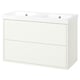 White HAVBÄCK double bathroom vanity, modern design, two drawers, two sinks.