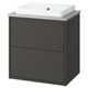 IKEA HAVBÄCK dark grey bathroom vanity with white sink.