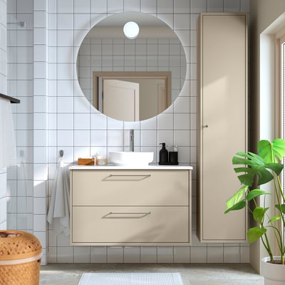 HAVBÄCK / VINDELÄLVEN Wash-stnd w drawers/wash-basin, beige/white marble effect, 102x49x77 cm