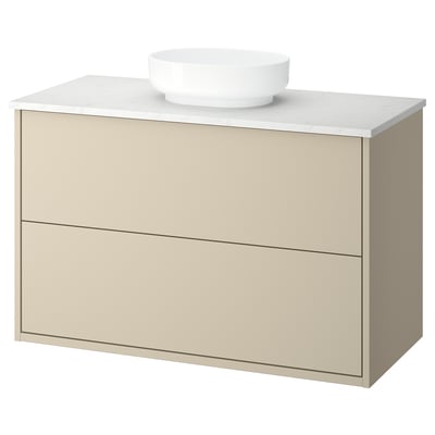 HAVBÄCK beige wash-stand with white countertop & bowl.