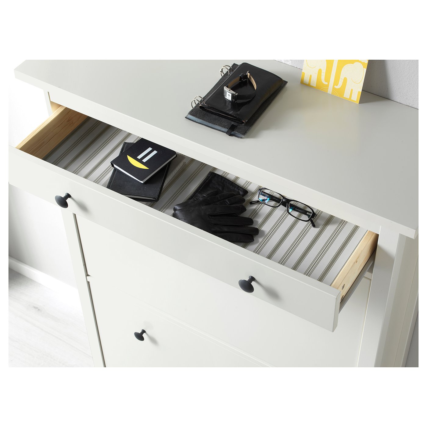 HEMNES shoe cabinet with 2 compartments, white, 89x30x127 cm
