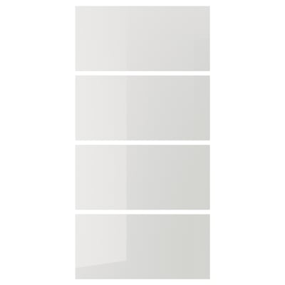 HOKKSUND 4 panels for sliding door frame, high-gloss light grey, 100x201 cm