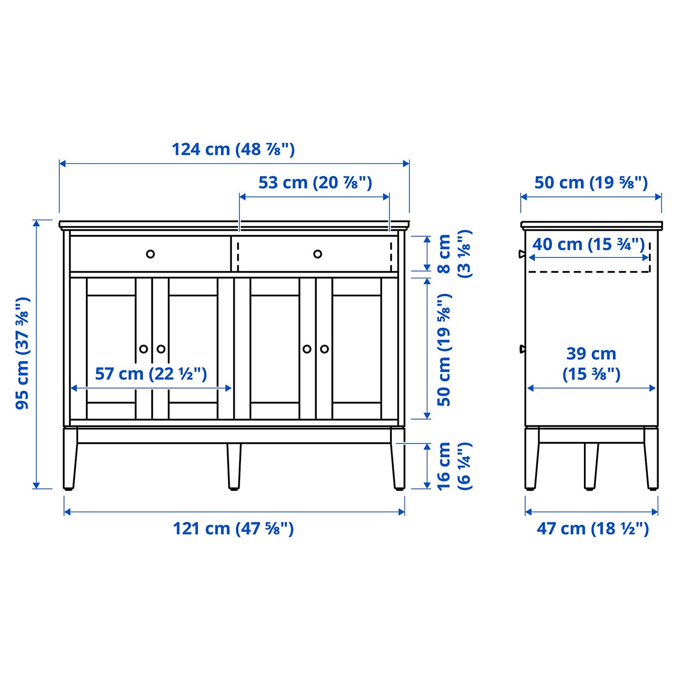 IDANÄS sideboard, white, 124x50x95 cm IKEA Norway
