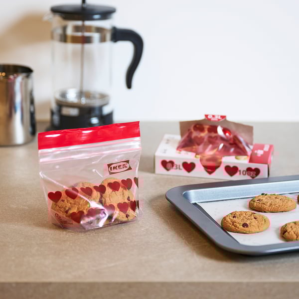 ISTAD Resealable bag, red/heart, 0.3 l