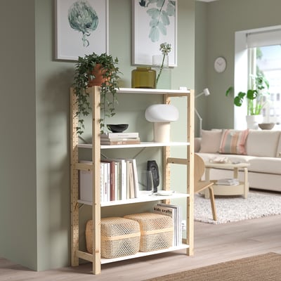 IVAR Shelving unit, pine/metal white, 89x30x124 cm