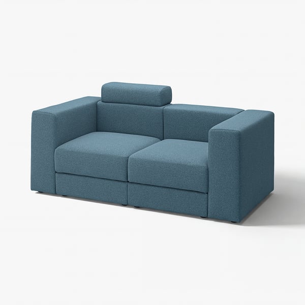 Blue JÄTTEBO modular sofa with headrest, soft fabric, clean lines.