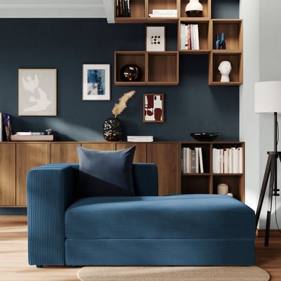 JÄTTEBO Chaise longue module, right, with armrest/Samsala dark blue