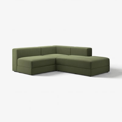 The JÄTTEBO sectional sofa, olive green, a modern, l-shaped design with textured, corduroy fabric for comfort and practicality.