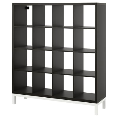 KALLAX Shelving unit with underframe, black-brown/white, 147x164 cm