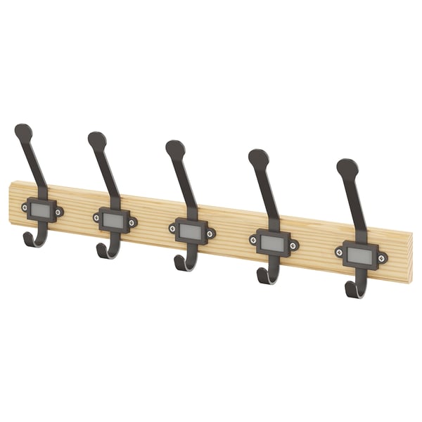 KARTOTEK Rack with 5 hooks, pine/grey
