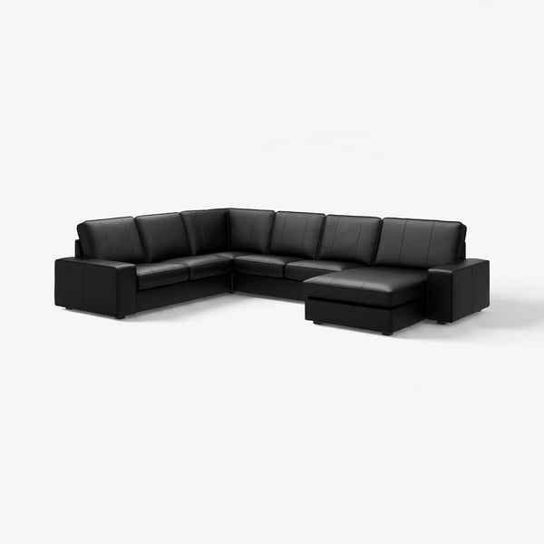 Modern black KIVIK sectional sofa. Angular design with low armrests, made from leather and foam for comfort.