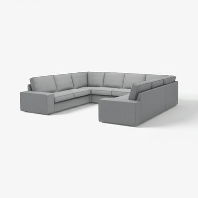 A large grey l-shaped KIVIK sectional sofa with low armrests and deep cushions for comfort.