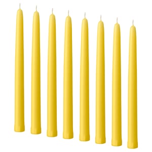 KLOKHET Unscented candle, yellow, 25 cm