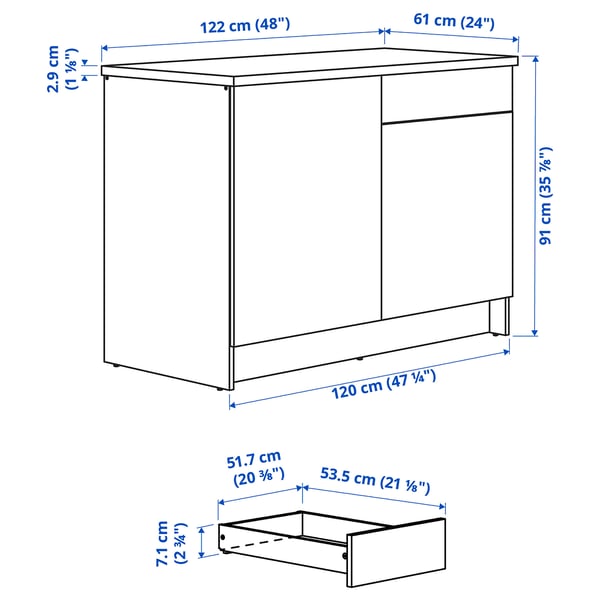 KNOXHULT Base cabinet with doors and drawer, white, 120 cm