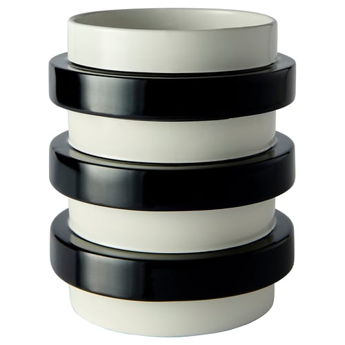 Black & white striped vase, modern earthenware.