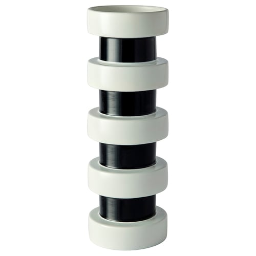 KONSTRUNDA white & black striped ceramic vase, modern rustic design.
