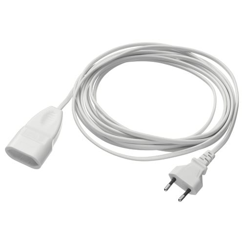 KOPPLA white extension cord with two-prong plug. 5m pvc length.